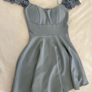 City Studio Light Blue  Midi Dress with Lace Accents